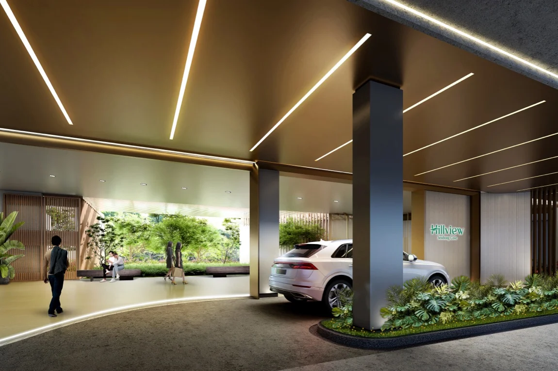 Hillview grand lobby drop-off interior, Senibong Cove
